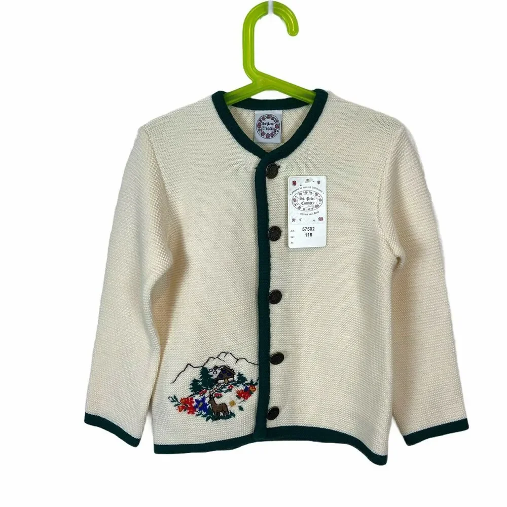 St. Peter Trachten Cardigan Sweater Sz 6 Vintage German Oktoberfest Austrian